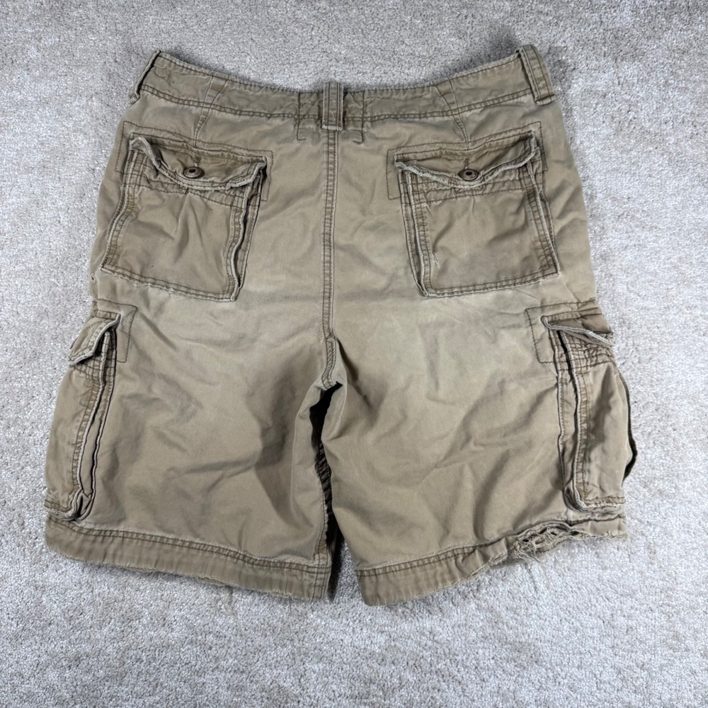 Hollister Mens Tan Khaki Cargo Shorts Size 33 Distressed Frayed Cotton Twill - Picture 6 of 10